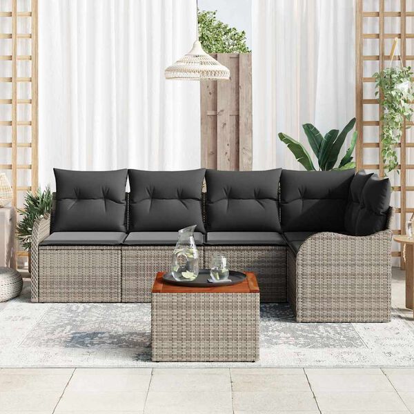 vidaXL Garden Sofa Set with Cushion 6 pcs Grey Poly Rattan