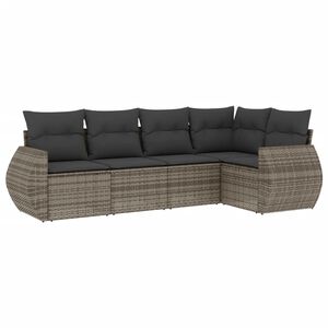 vidaXL 5 Piece Garden Sofa Set with Cushions Grey Poly Rattan