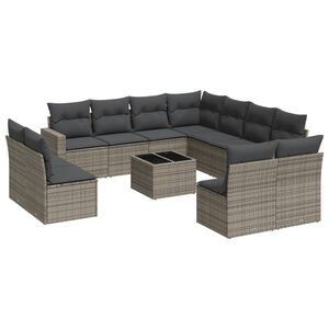 vidaXL 12 Piece Garden Sofa Set with Cushions Grey Poly Rattan