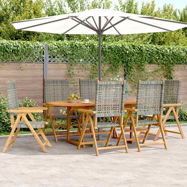 vidaXL 7 Piece Garden Dining Set Grey Poly Rattan and Solid Wood