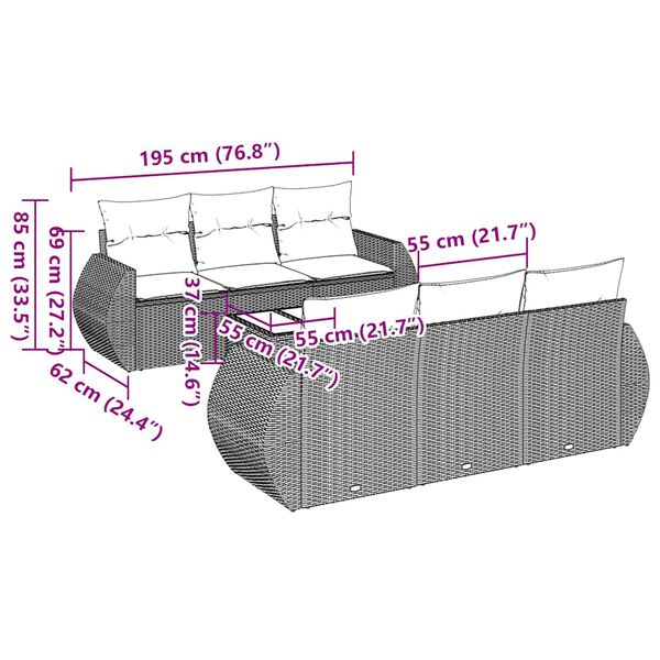 vidaXL 7 Piece Garden Sofa Set with Cushions Black Poly Rattan