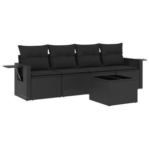 vidaXL 5 Piece Garden Sofa Set with Cushions Black Poly Rattan