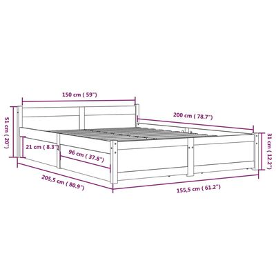 vidaXL Bed Frame with Drawers White 150x200 cm King Size