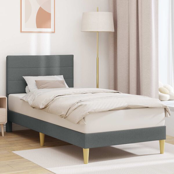 vidaXL Bed Frame with Headboard Dark Grey 90 x 190 cm Fabric