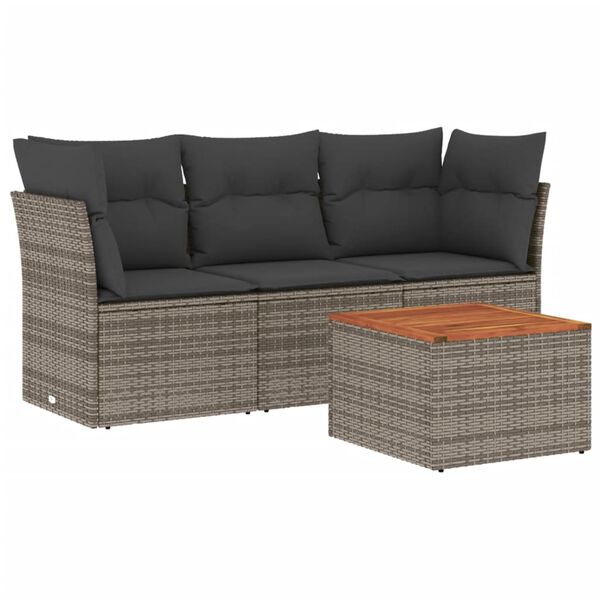 vidaXL 4 Piece Garden Sofa Set with Cushions Grey Poly Rattan
