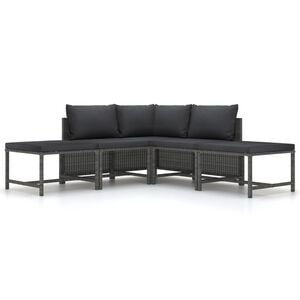 vidaXL 5 Piece Garden Sofa Set with Cushions Grey Poly Rattan