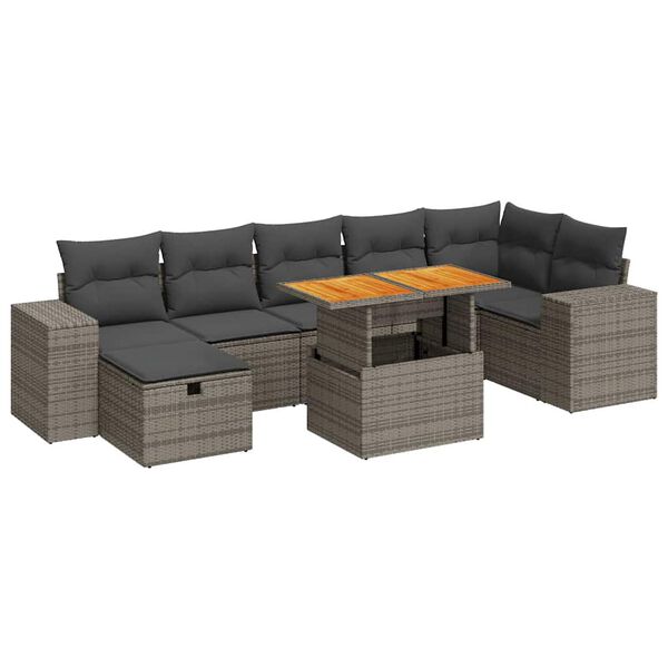 vidaXL 5 Piece Garden Sofa Set with Cushions Grey Poly Rattan Acacia
