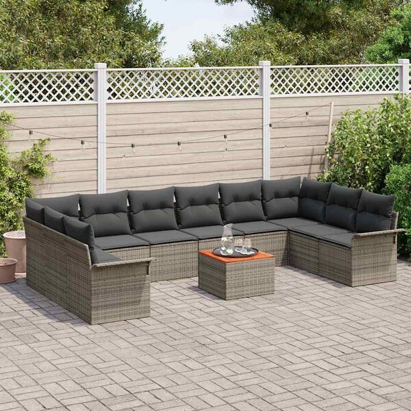 vidaXL Garden Sofa Set with Cushion 11 pcs Grey Poly Rattan