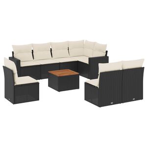 vidaXL 9 Piece Garden Sofa Set with Cushions Black Poly Rattan