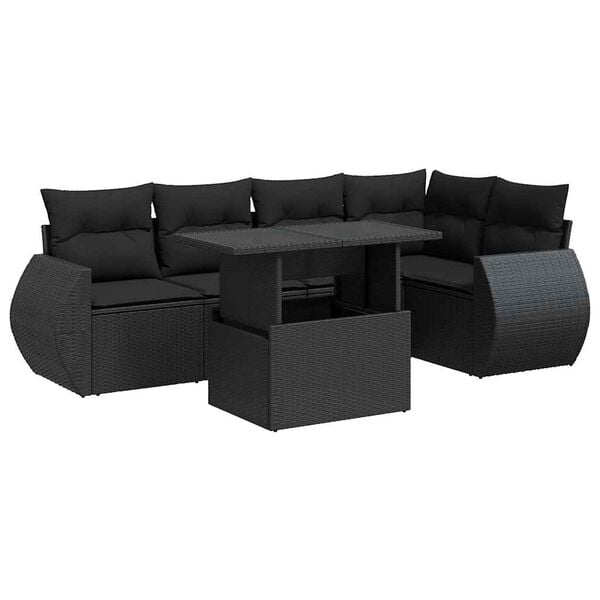 vidaXL 6 Piece Garden Sofa Set with Cushions Black Poly Rattan