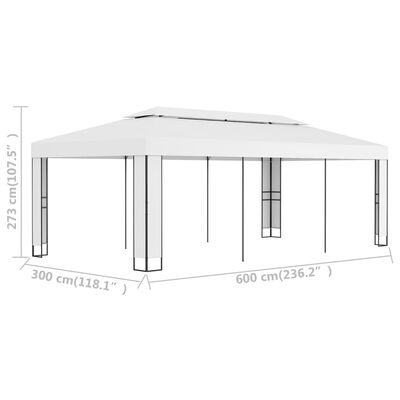 vidaXL Gazebo with Double Roof 3x6 m White