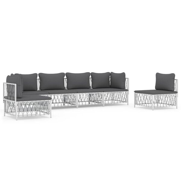 vidaXL 6 Piece Garden Lounge Set with Cushions White Steel