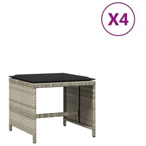 vidaXL Garden Stools with Cushions 4 pcs Light Grey 41x41x36 cm Poly Rattan