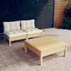 vidaXL 3 Piece Garden Lounge Set with Cream Cushions Pinewood