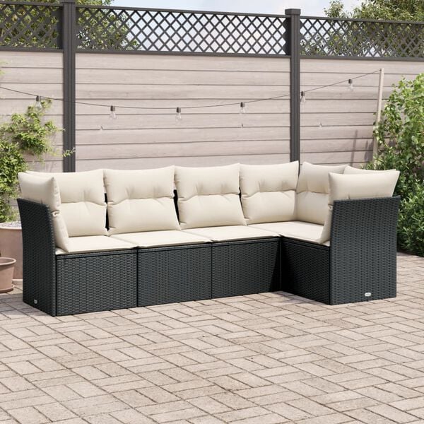 vidaXL 5 Piece Garden Sofa Set with Cushions Black Poly Rattan