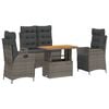 vidaXL 4 Piece Garden Dining Set with Cushions Grey Poly Rattan
