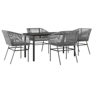 vidaXL 5 Piece Garden Dining Set with Cushions Grey Poly Rattan Glass