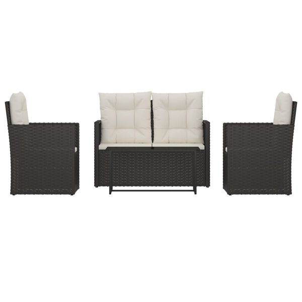 vidaXL 4 Piece Outdoor Lounge Set with Cushions Poly Rattan Black