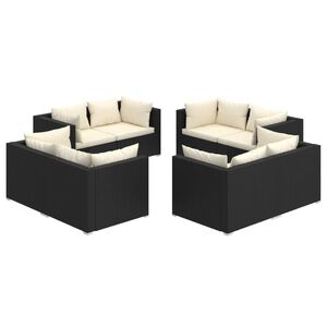 vidaXL 8 Piece Garden Lounge Set with Cushions Poly Rattan Black