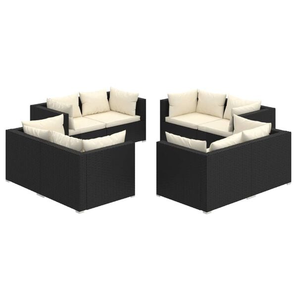 vidaXL 8 Piece Garden Lounge Set with Cushions Poly Rattan Black
