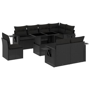vidaXL 9 Piece Garden Sofa Set with Cushions Black Poly Rattan