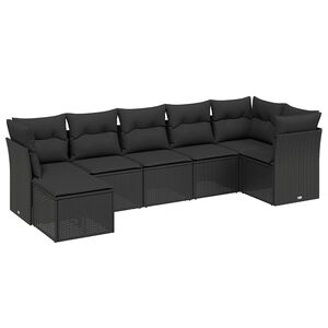vidaXL 7 Piece Garden Sofa Set with Cushions Black Poly Rattan