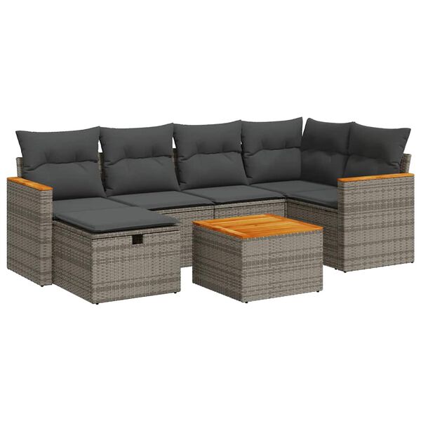 vidaXL 7 Piece Garden Sofa Set with Cushions Grey Poly Rattan