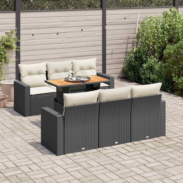 vidaXL 7 Piece Garden Sofa Set with Cushions Black Poly Rattan