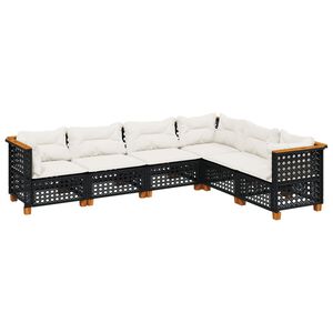 vidaXL 6 Piece Garden Sofa Set with Cushions Black Poly Rattan