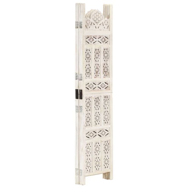 vidaXL Hand carved 4-Panel Room Divider White 160x165 cm Solid Mango Wood