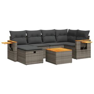 vidaXL 7 Piece Garden Sofa Set with Cushions Grey Poly Rattan