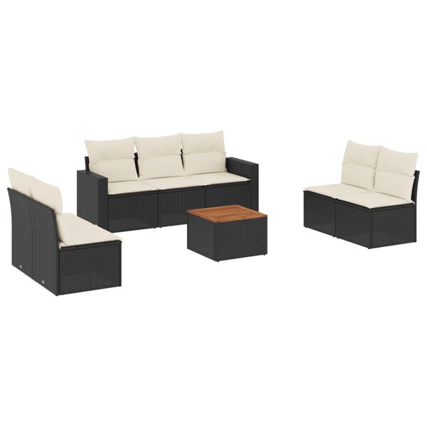 vidaXL 8 Piece Garden Sofa Set with Cushions Black Poly Rattan