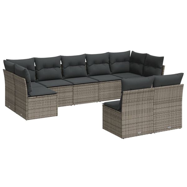 vidaXL 9 Piece Garden Sofa Set with Cushions Grey Poly Rattan