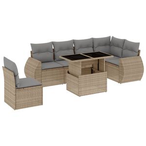vidaXL 7 Piece Garden Sofa Set with Cushions Beige Poly Rattan