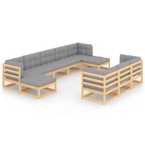 vidaXL 10 Piece Garden Lounge Set with Cushions Solid Pinewood