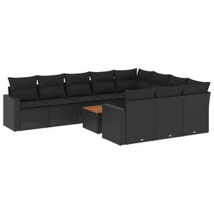 vidaXL 11 Piece Garden Sofa Set with Cushions Black Poly Rattan