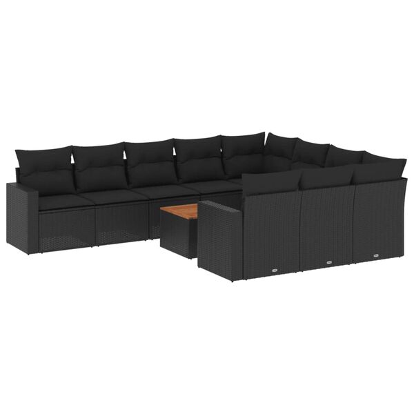 vidaXL 11 Piece Garden Sofa Set with Cushions Black Poly Rattan