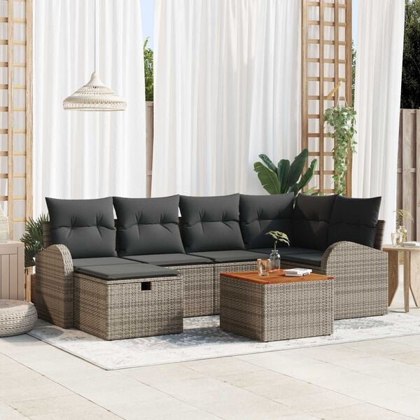 vidaXL Garden Sofa Set with Cushion 7 pcs Grey Poly rattan