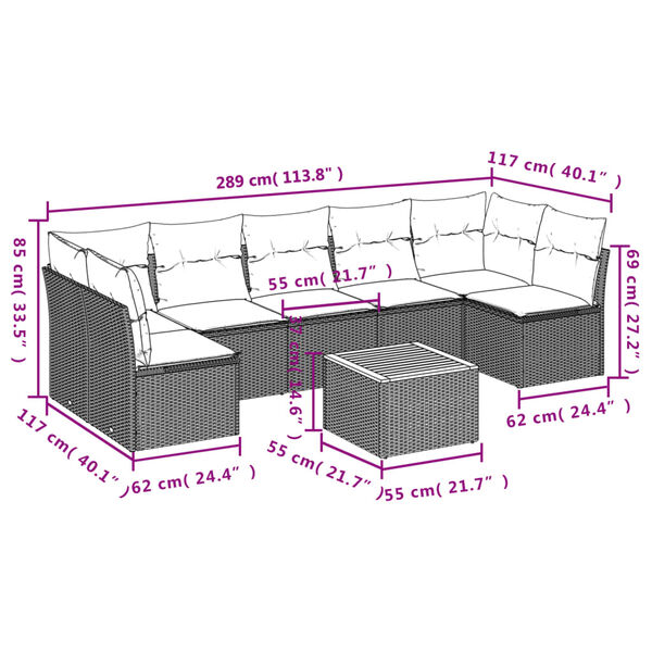 vidaXL 8 Piece Garden Sofa Set with Cushions Grey Poly Rattan