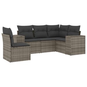 vidaXL 5 Piece Garden Sofa Set with Cushions Grey Poly Rattan