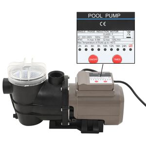 vidaXL Pool Pump with Timer Black 0.25 HP 8000 L/h