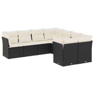 vidaXL 8 Piece Garden Sofa Set with Cushions Black Poly Rattan