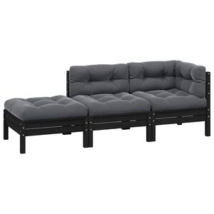 vidaXL 3 Piece Garden Lounge Set with Cushions Black Solid Pinewood
