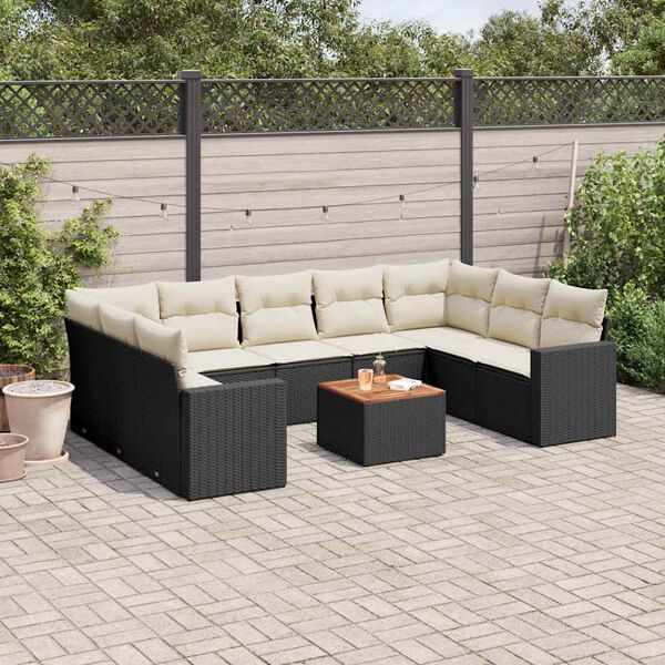 vidaXL 10 Piece Garden Sofa Set with Cushions Black Poly Rattan