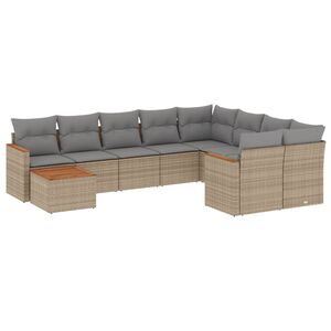 vidaXL 10 Piece Garden Sofa Set with Cushions Mix Beige Poly Rattan