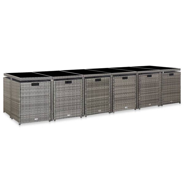 vidaXL 17 Piece Outdoor Dining Set with Cushions Poly Rattan Grey