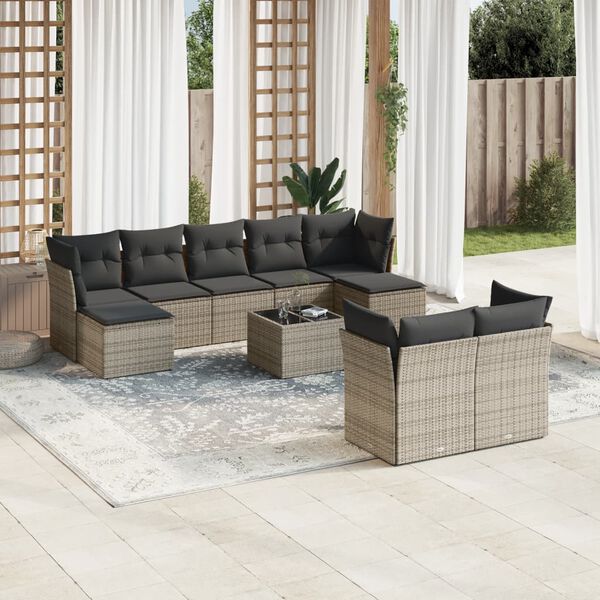 vidaXL 10 Piece Garden Sofa Set with Cushions Grey Poly Rattan