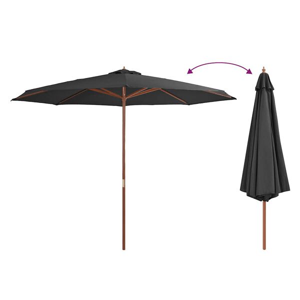 vidaXL Garden Parasol with Wooden Pole 350 cm Anthracite