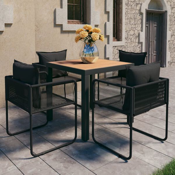 vidaXL 5 Piece Garden Dining Set PVC Rattan Black and Brown