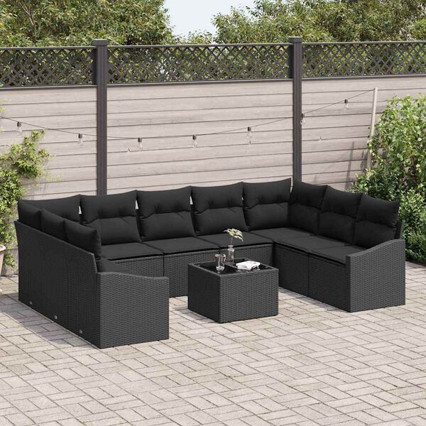 vidaXL Garden Sofa Set 10 pcs Black Poly rattan